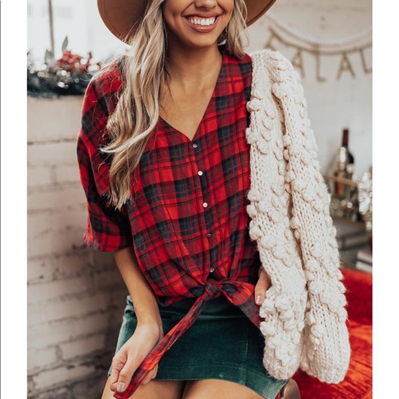 ๐ HP 11/29! ๐ Impressions Plaid Tie Shift Top - Picture 4 of 7